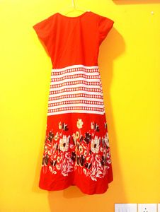 Red Floral Print Midi Dress