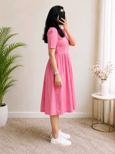 Chic Pink Embroidered Midi Dress_XL