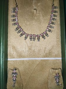 AD Pink & White Stone Necklace Set