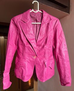 Y2K rose / hot pink leather blazer / jacket