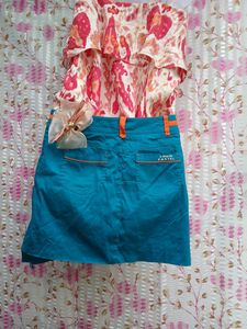 Blue Skirt with Orange Accents