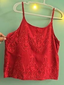 sexy Red Lace Chikankari Camisole shorts Set