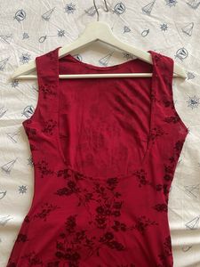 Red Mesh Open Back Bodycon Dress