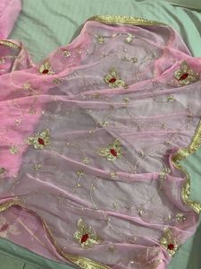 Beautiful Pink Saree with Butterfly Embroidery