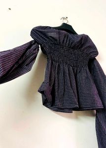 Chic Off-Shoulder checks Smocked top