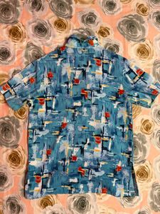 Blue Abstract Print Short Sleeve Shirt