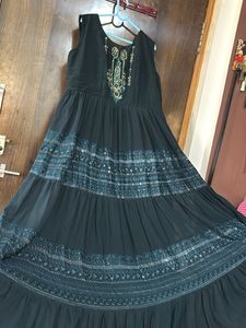 Elegant teal blue Tiered Ethnic Gown