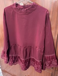 Elegant Burgundy Lace Trim Top