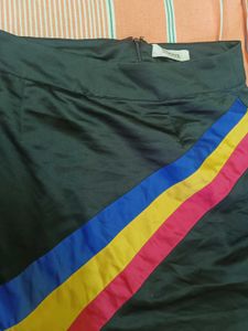Satin Black Skirt with Colorful Stripes