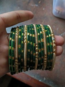 Elegant Green & Gold Bangles Set