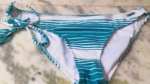 Teal &amp; White Striped Bikini Bottom
