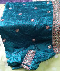 Teal Embroidered Dress Material