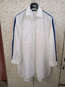 PRIMARK Stylish White Tunic Top with Blue Stripes