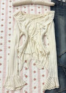 Cream Ruffle Knit Top