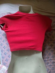 Bright red Ribbed Cropped Top