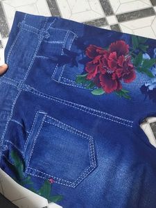 Floral Print Denim Style Leggings