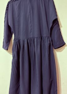 Navy Blue Dress with Lace Sleeves