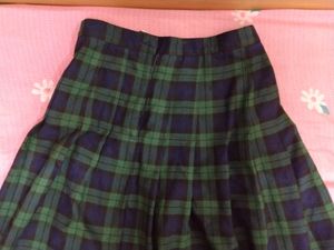 Korean Plaid green school girl Flared Skirt