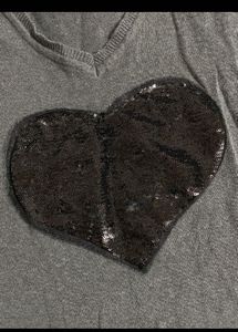 Grey Y2K Sequin V-Neck Sweatshirt Top