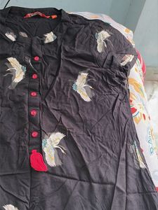 Black Kurta with Crane Print