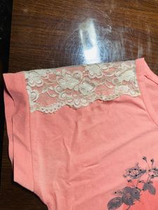 Floral Graphic Tee with Lace Detail