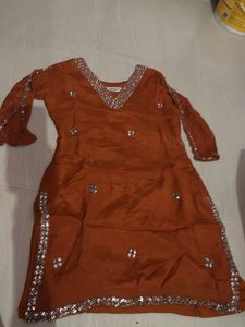 Orange Ethnic Skirt  suit with Mirror Work