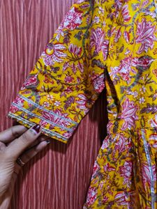 Girls Orange Printed Kurta with Sharara