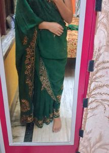 Embroidered Emerald Green Saree