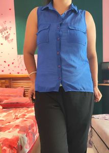 Blue Sleeveless Collared Shirt