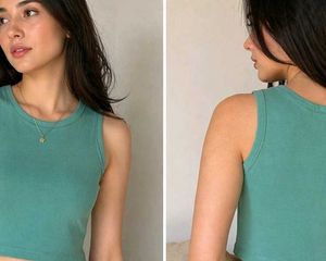 Teal Cropped Ribbed Tank Top