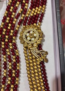 Exquisite Maroon &amp; Gold Beaded Necklace Set