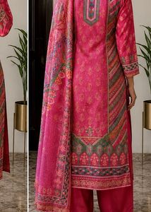 Vibrant Pink Printed Kurta Set with Dupatta