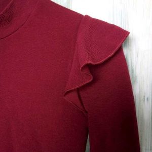 Mock neck long sleeve bodysuit w ruffle shoulder r