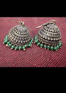 Boho Teal Wood Bracelet &amp; Jhumka Earrings Set