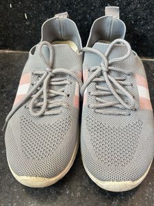Grey & Pink Knit Sneakers