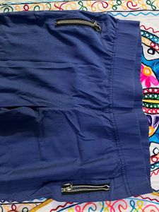 Blue Comfortable Zip Pocket Pants