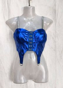 17146. Shiny Blue Corset Top