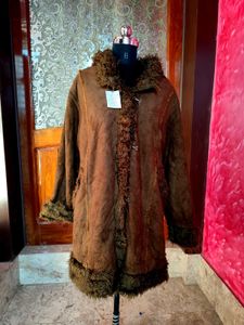 Boho Faux Fur Trim Brown Afghan Coat