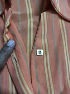 Orange Striped Button-Up Shirt