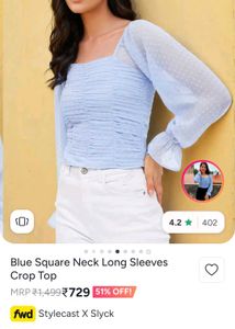 Chic Blue Square Neck Crop Top