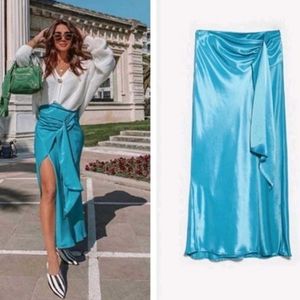 Bright Blue Satin Wrap Skirt