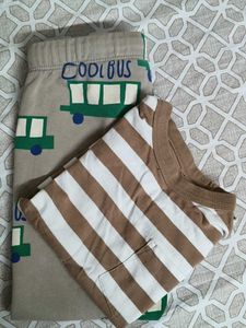 Striped T-shirt &amp; Bus Print Pants Set