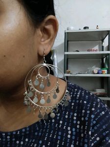 Bohemian silver Hoop Earrings with Charms