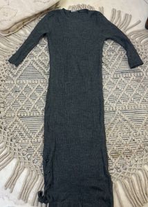 Gray Ribbed Bodycon Dress