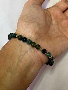 Green Beaded Bracelet with Gold Accents