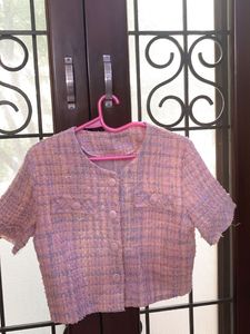 Chanel inspired Pastel Tweed Cropped Jacket