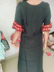 Black And Flowers Orange Kurti