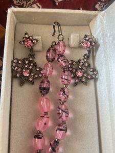 Pink Beaded Necklace &amp; Earring Victorian Set