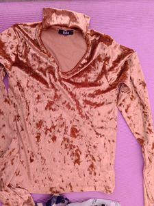 Stylish Brown Velvet Long Sleeve Top
