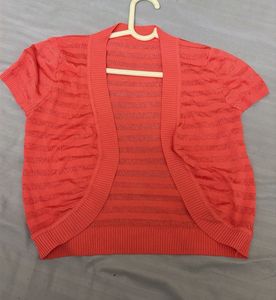 Coral Striped Cropped Cardigan